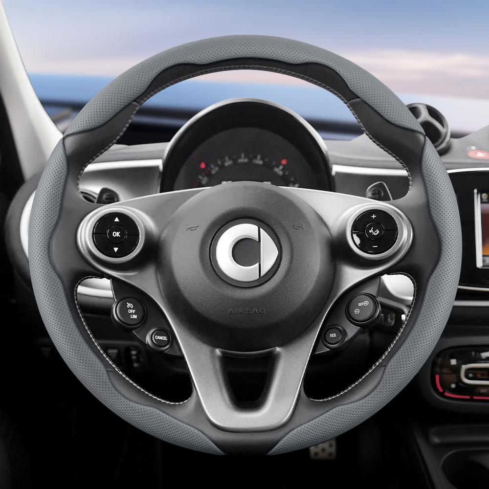 vcxja9 Suitable for Smart Breathable Hole Leather Steering Wheel Cover Segmented Quick Release Design Non-Slip and Durable Fortwo 451 450 453