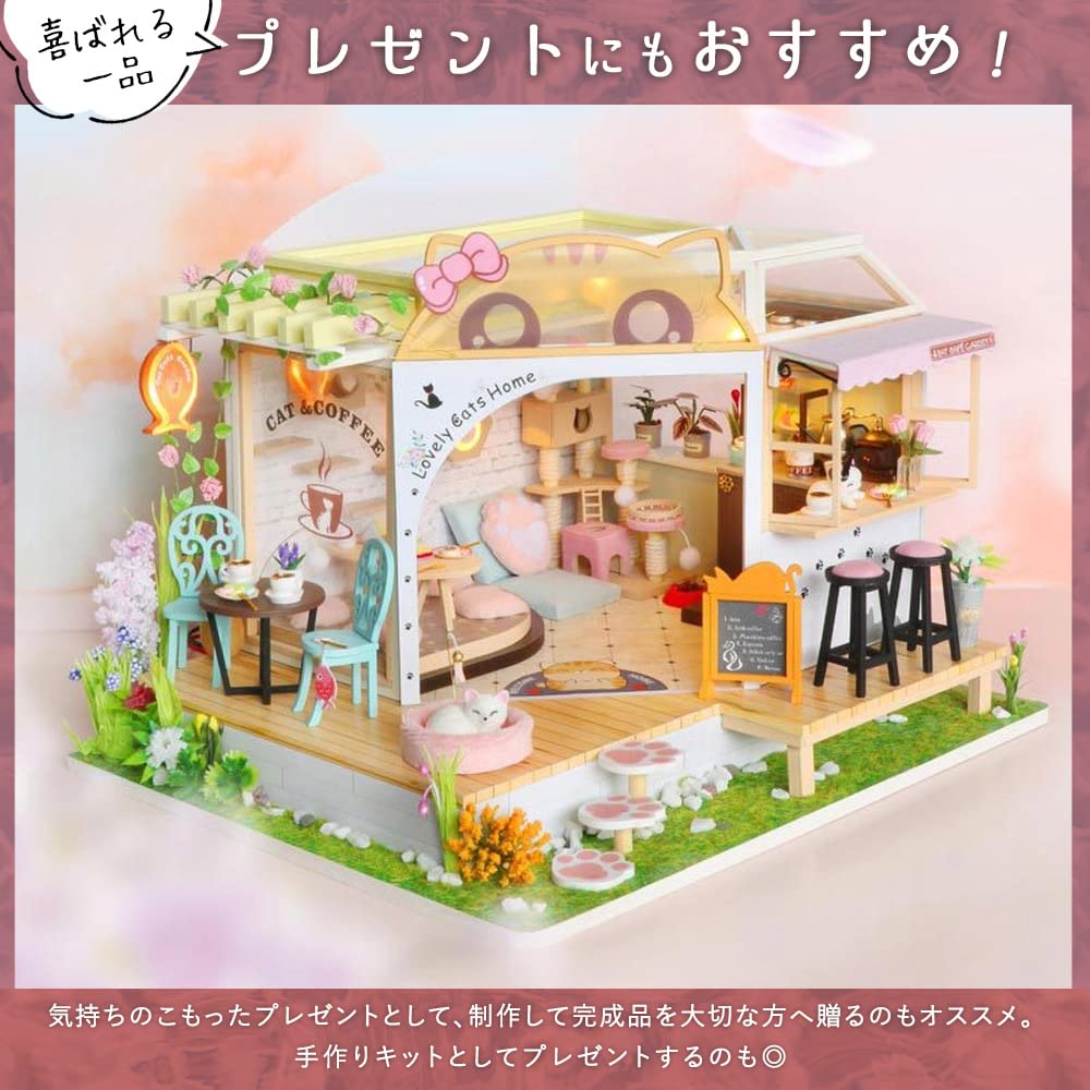 Moin moin кукольный домик миниатюра ручной работы набор инструкция кошачье кафе лапка домашнее животное розовый светодиодный светильник акриловый чехол музыкальная шкатулка кошка фигурка 2204dh318 1/24