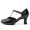 Женские черные кожаные туфли на каблуке 6 см с закрытым носком для современных бальных танцев Танго