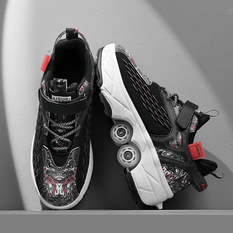 Обувь, меняющая форму. Роликовые коньки с четырьмя колесами для детей от 3 до 6 лет. Можно ходить и кататься на коньках. Интернет-знаменитости. Коньки для девочек.