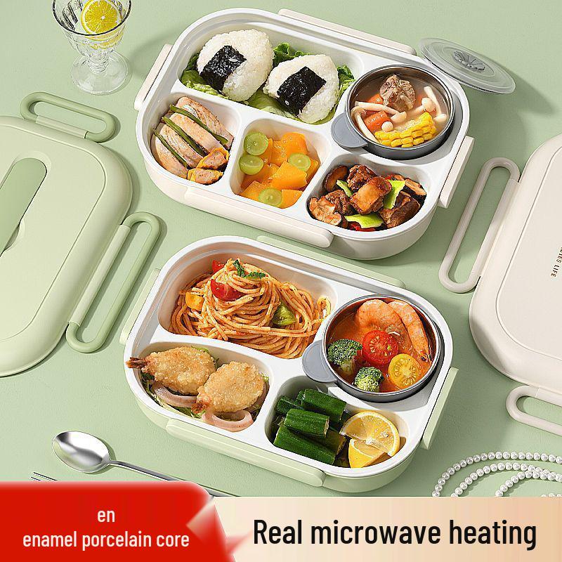 Insulated Ceramic & Stainless Steel Bento Box: Microwave-Friendly Lunch Box for Office & School, Divided for Easy Meal Storage.