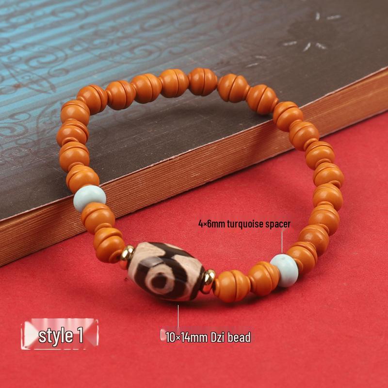 Браслет ручной работы из косточек оливы Вэньвань Дзи - Одинарный ряд Унисекс Буддийский дизайн