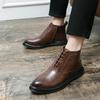 Fashionable High Top Leather Shoes Classic Men's Boots Side Zipper Tied Pointed Leather Shoes Formal Wear Comfortable Men Boots