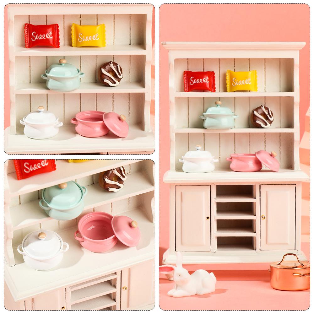 Kitchen Cooking Toys With Pot Cover Mini Cookware Dollhouse Accessories Miniature Soup Pot