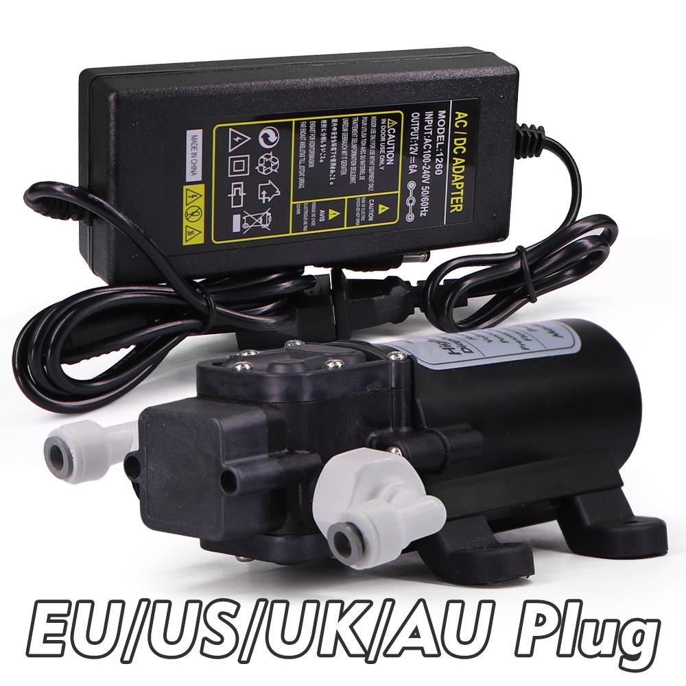 60W Diaphragm Self-Priming Pump 1/4" Filter Kit Garden Spray Irrigation Misting Watering Booster Pump w/ 110-240V Power Supply
