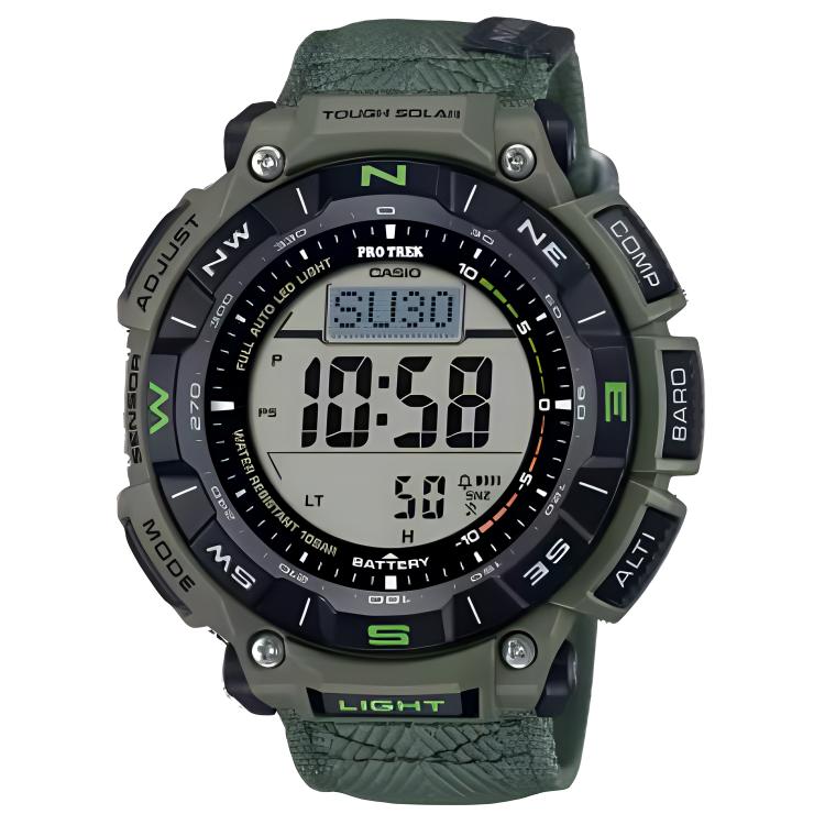Casio Коллекция Mountaineer Часы с солнечным питанием и холщовым ремешком Мужские часы Серый циферблат PRG-340B-3
