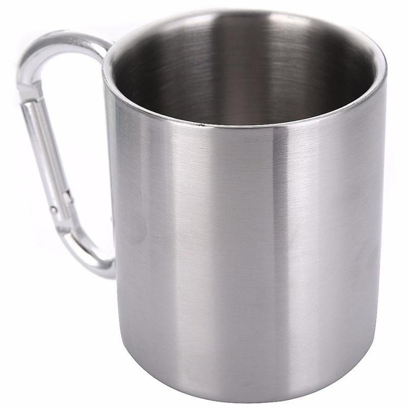 Стакан 300 мл из нержавеющей стали для путешествий, воды, чая, кофе, кружка с самоблокирующимся карабином и ручкой для кемпинга, пешего туризма, скалолазания на открытом воздухе