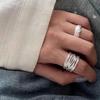 Women's Wide Band Geometric Frosted Matte Open Ring, S925 Silver Plated Creative Index Finger Design