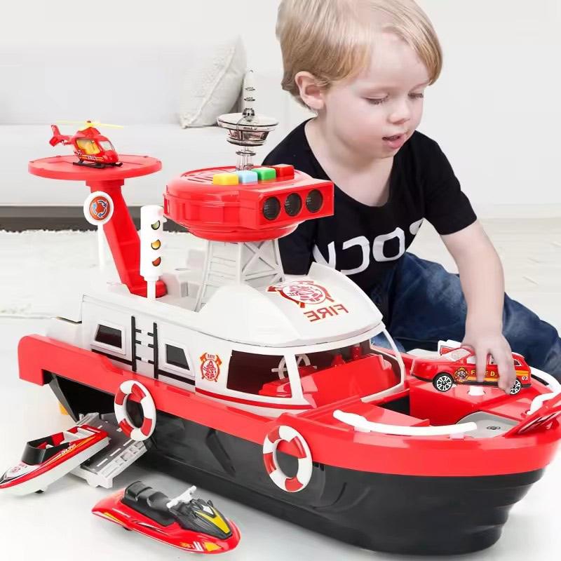 Kids Large Simulation Track Inertia Boat Diecasts Toy Vehicles Music Story Light Ship Model Toy Car Plane Parking Boys Game
