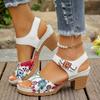 Versatile Summer High-Heel Sandals, Women's Fashion Floral Print Casual Style Shoes With Chunky Heel