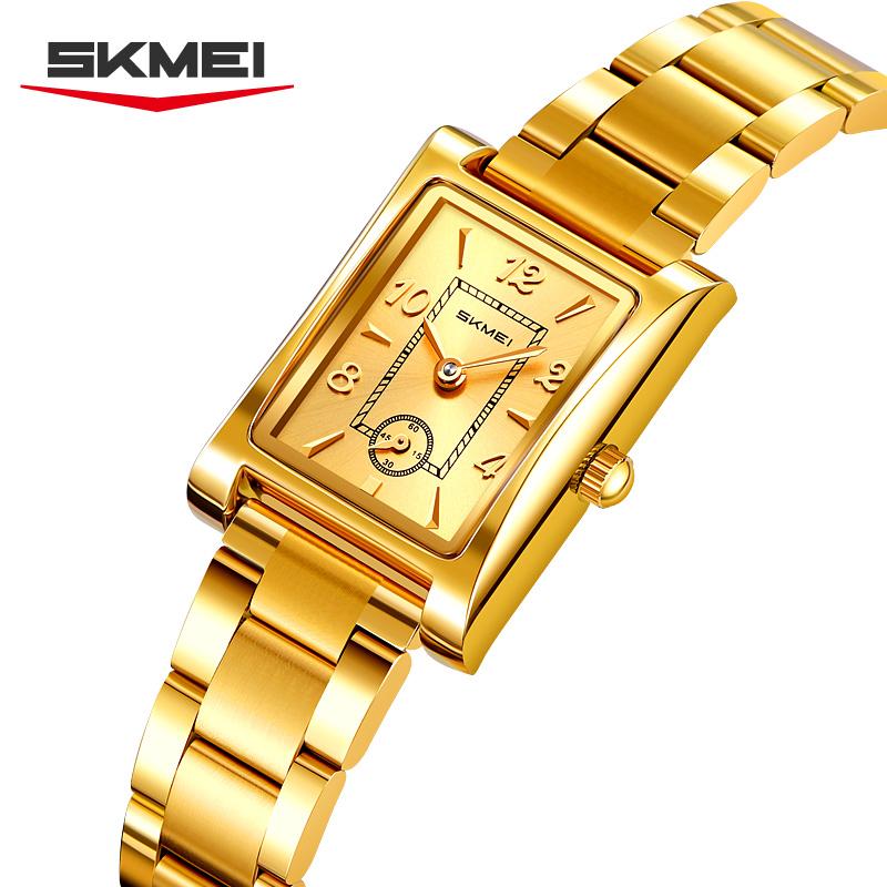 Skmei 2570 Элегантные Модные Женские Кварцевые Часы Костюмные Нержавеющая Сталь Ремешок Водонепроницаемые Прямоугольные В Наличии Повседневные Часы Набор