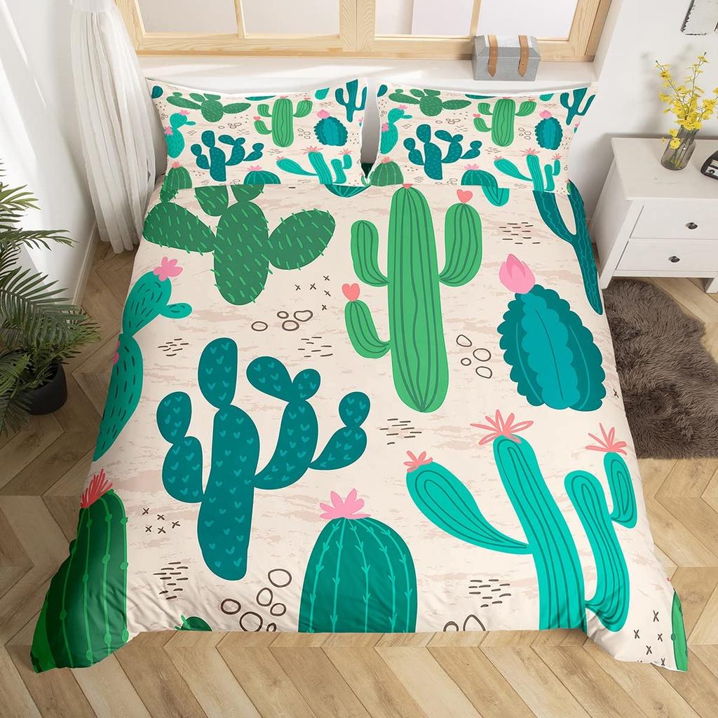 Комплект постельного белья с тропическим ботаническим рисунком, наброском луковичного кактуса, рисунком, пододеяльником, милыми пустынными растениями, пододеяльником с цветочным узором