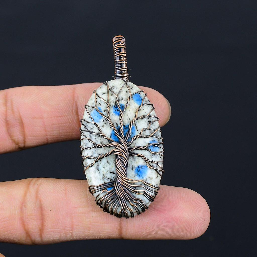 Элегантное Древо Жизни K2 Азурит Драгоценный Камень Чистая Медная Проволока Обернутая Ювелирные Изделия Подвески Ручной Работы
