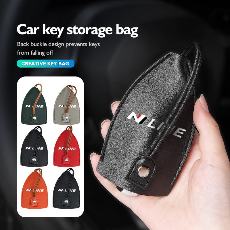 Leather Car Key Protective Case Keychain Storage Bag Coin Purse Accessories For Hyundai N Line Tuscon NX4 I20 I30 I10 Sonata bw1