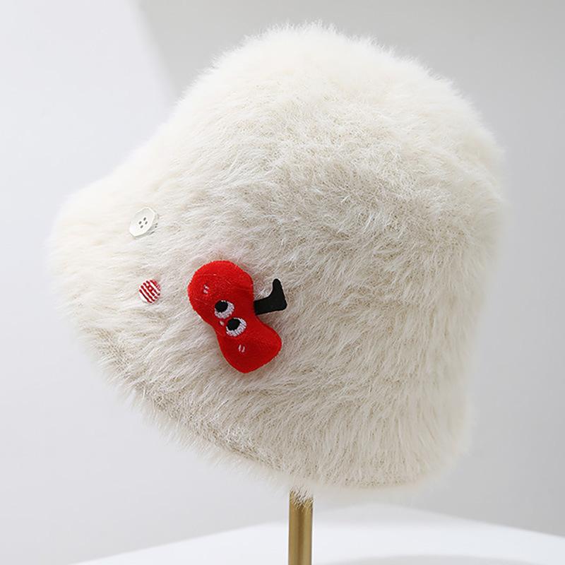 Cute cartoon plush bucket hat women's winter warm washbasin hat new imitation rabbit fur bucket hat
