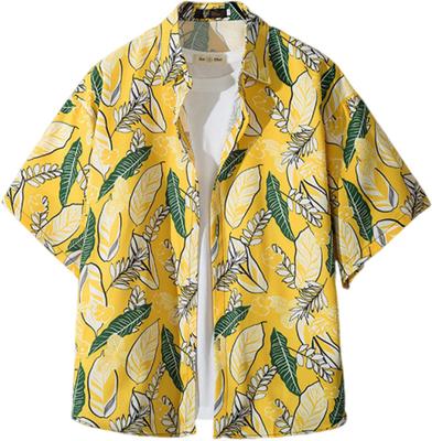 Рубашка мужская Aloha Short Cool Summer Loose Size J.STORE, с открытым воротником, рукавом, рубашка, стильная, облегающая, желтая, 5S-J12-YE2XL
