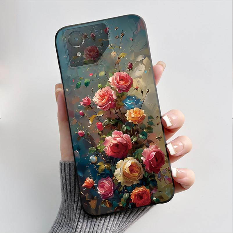 Чехол для ASUS ROG Phone 8 Чехол для ROG Phone 8 Pro Capa Мягкий Силикон Черный Корпус Чехлы для Телефона с Милым Цветочным Мультяшным Принтом