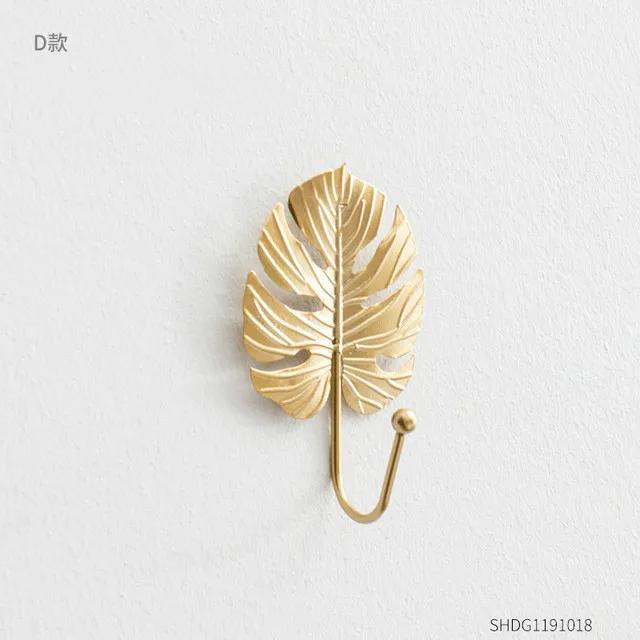 Скандинавский Легкий Роскошный Золотой Лист Настенный Крючок для Одежды Без Пробивания Отверстий Настенная Вешалка для Одежды Крючок для Ключей Декорация Домашнее Хранение
