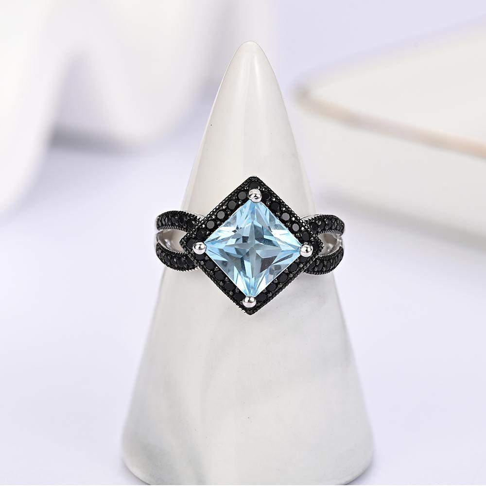 Комплект из серебра 925 пробы: кольцо, серьги, подвеска, ожерелье с натуральным небесно-голубым топазом, набор изящных ювелирных изделий для женщин для повседневной носки и вечеринок