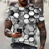 2025 New Men's Personalized Honeycomb 3D Digital Printed Casual Short Sleeve Top T-shirt