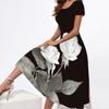 Women Elegant Floral Print Square Neck Short Sleeve Evening Pary Long Dress