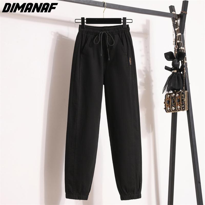 DIMANAF 2025 Большие размеры Длинные брюки Женские Эластичные Свободные С высокой талией Винтажные Однотонные Свободные Повседневные Женские Базовые брюки Зеленый Черный