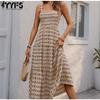 Women's Fashion Summer Spring Geometric Print Sleeveless Suspenders High Waist Casual Dresses