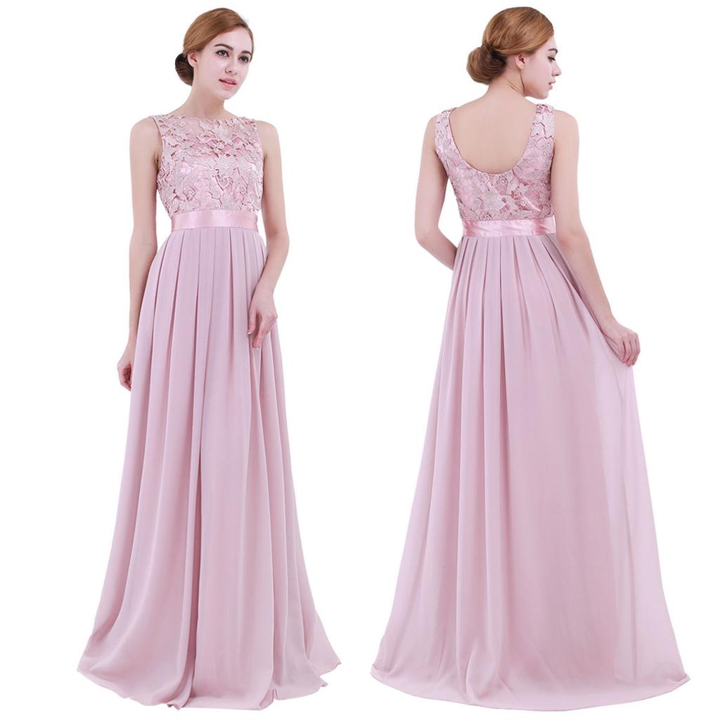 Women Ladies Embroidered Chiffon Bridesmaid Formal Dress Long Evening Prom Gown