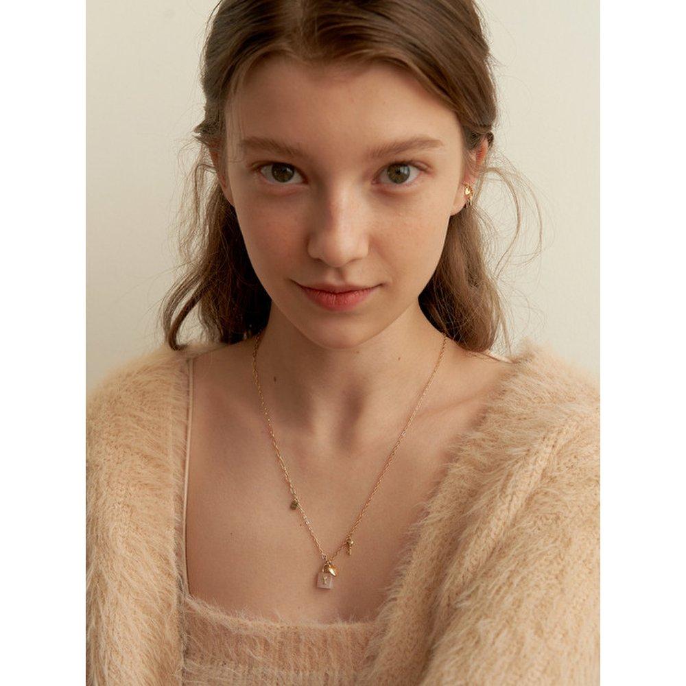 Rose Quartz Lock Heart Long Necklace_Nz1137