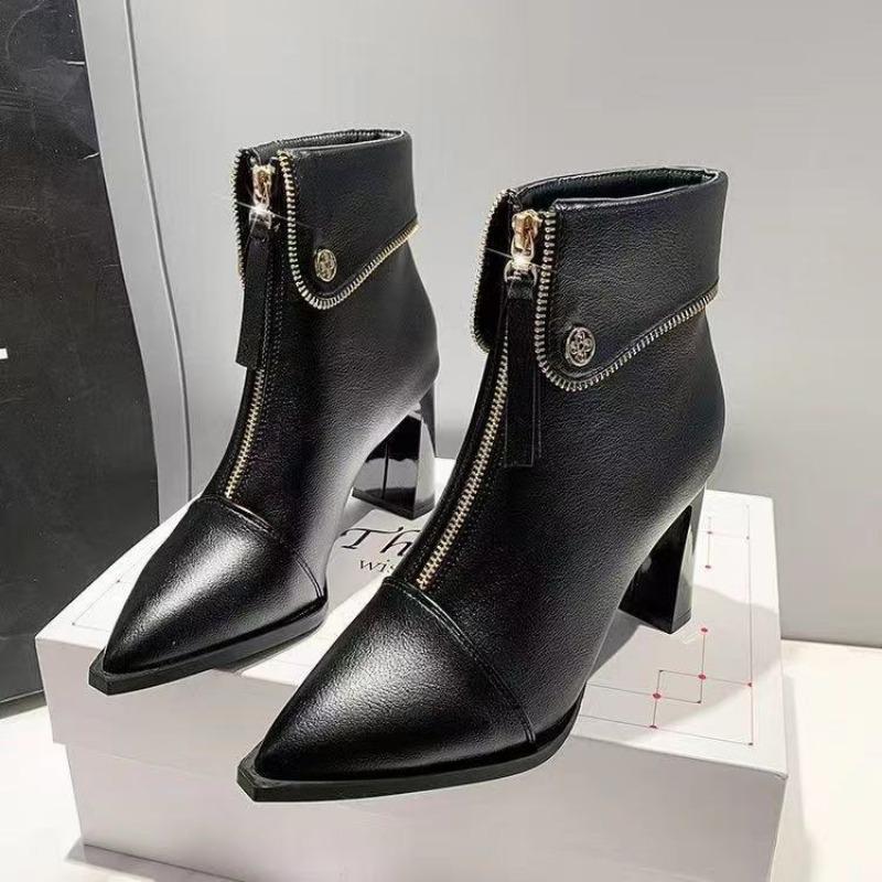 Осень и зима новый темперамент женские сапоги на высоком каблуке толстый каблук не устают ноги передняя молния острый носок ботинки Мартин женские