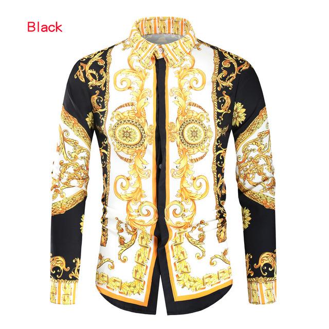 Luxury Royal Shirt Men Casual Slim Fit Long Sleeve Men Paisley Print Shirt Prom Party Shirt