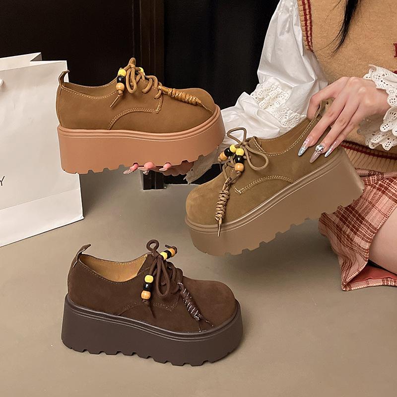 Туфли Boken женские в британском стиле 2025 осень новые французские универсальные на платформе увеличивающие рост лоферы из мягкой кожи одинарные туфли