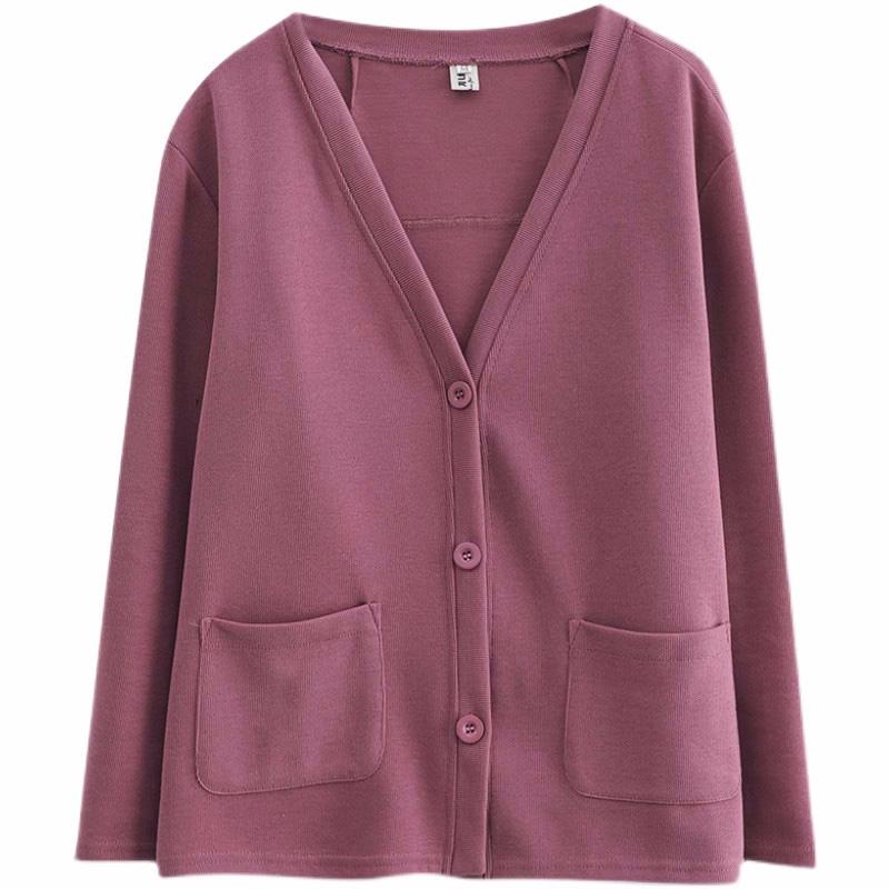 Свитер для женщин, осенний хлопковый вязаный свободный кардиган свободного покроя с V-образным вырезом, женский свободный свитер с длинным рукавом на пуговицах