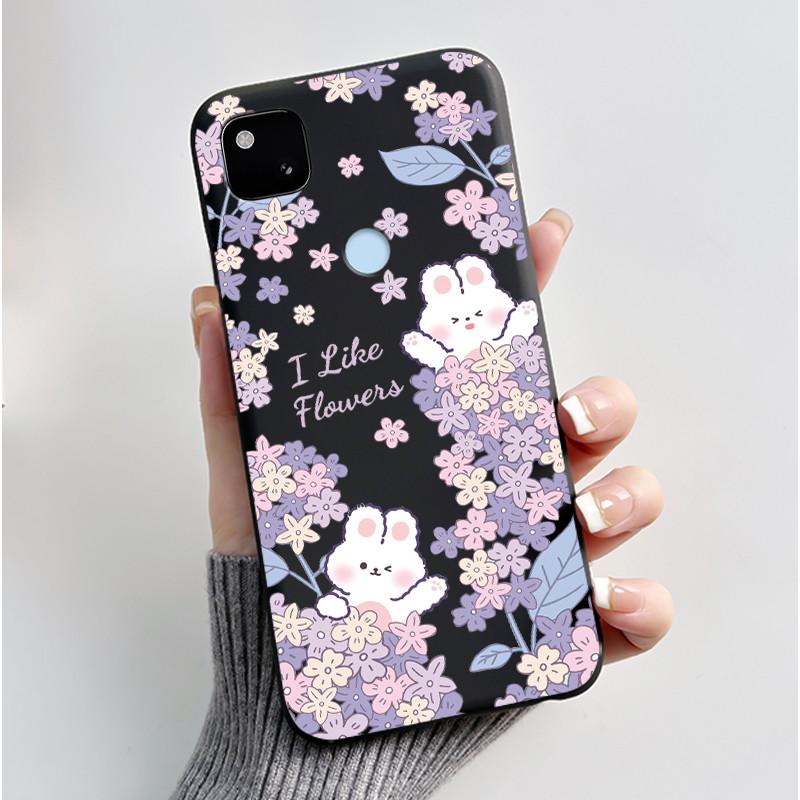 Для Google Pixel 4a 4G Чехол Роскошный Милый Кролик с Сердечками Забавный Мягкий Черный Матовый ТПУ Силиконовый Задний Защитный Чехол Тонкий