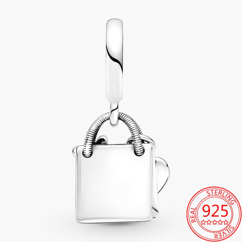 Подлинная сумка для покупок из стерлингового серебра 925 пробы с подвеской в виде шарма, подходит для оригинальных модных браслетов, браслетов, самодельных ювелирных изделий, бусины