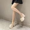 Summer and Autumn Fashion New Solid Color Bowknot Popular Thick-soled Buckle Round Toe High-heeled Shoes for Women