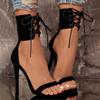 Fashion Roman High Heels Summer New Round Head Suede Front Lace-up Bag with Anti-slip Wear-resistant Stiletto Sandals