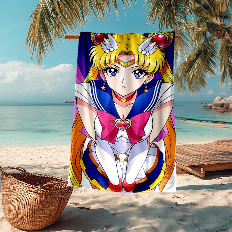 Ultra-Soft Beach Towel with Sailor Moon Theme,Ideal for Pool - Camping, Diving - Perfect Travel Essential, Vibrant Beach Towel.