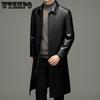 Осенне-зимний мужской кожаный тренчкот средней длины, мужская деловая повседневная кожаная куртка с лацканами, мужской