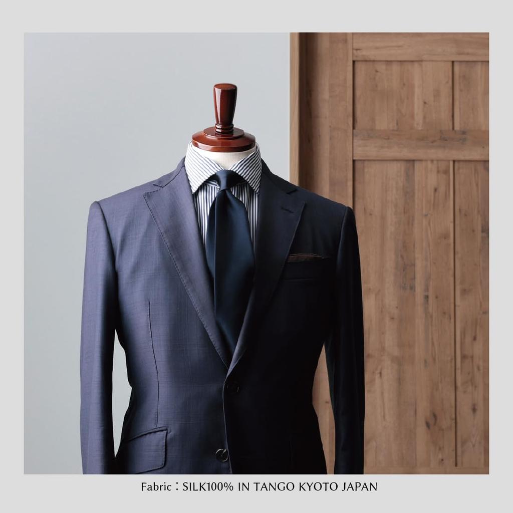 [Y&TAILOR] Галстук, изготовлен в Киото Танго, 100% шелк, однотонный, с узором пейсли и геометрическим узором, Сделано в Японии, Y&TAILOR (Темно-синий)