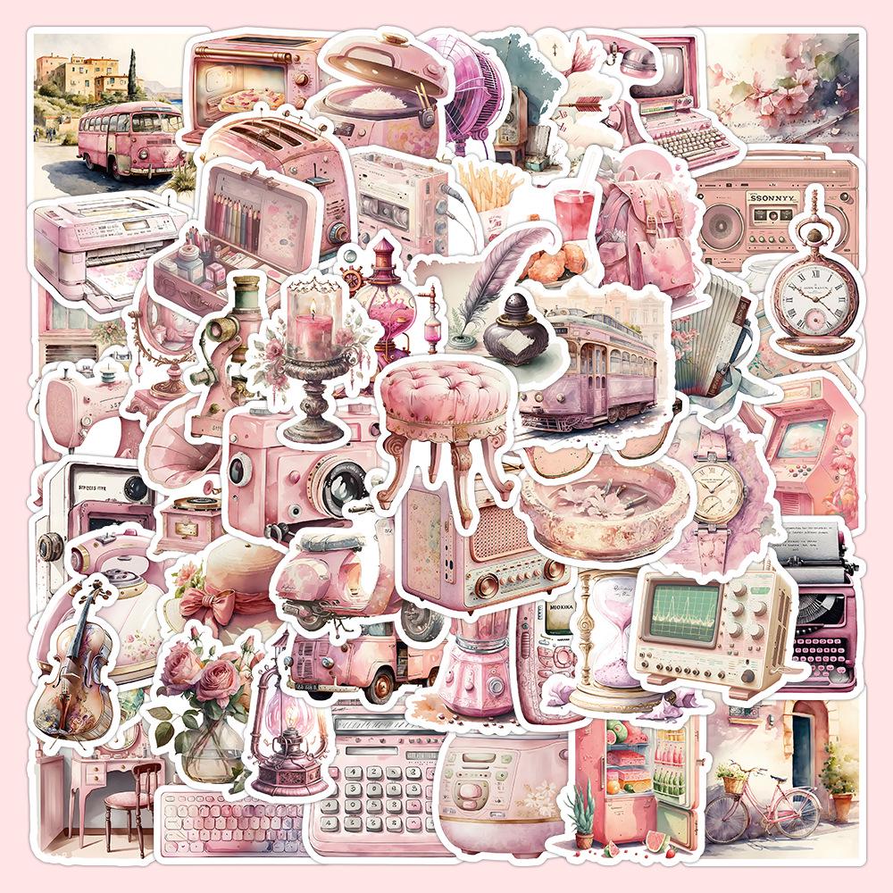 60 листов многоцветных наклеек в стиле ИНС: Реалистичные маленькие объекты в синем, розовом, фиолетовом, желтом и зеленом цветах