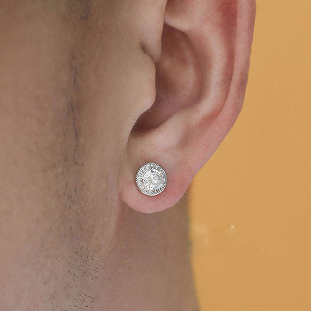 Vintage Simple Mini Handsome Cool Silver Korean Style Ear Stud Round Ear Stud Man Earrings Crystal