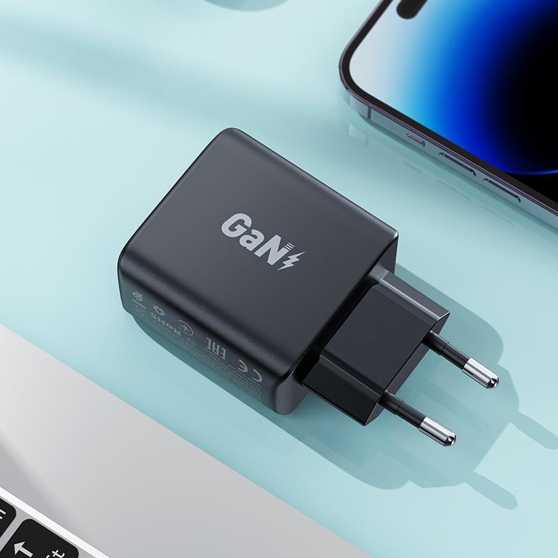 Gan 35W Pd 2X Usb-C Fast Wall Charger For Iphone Samsung Black