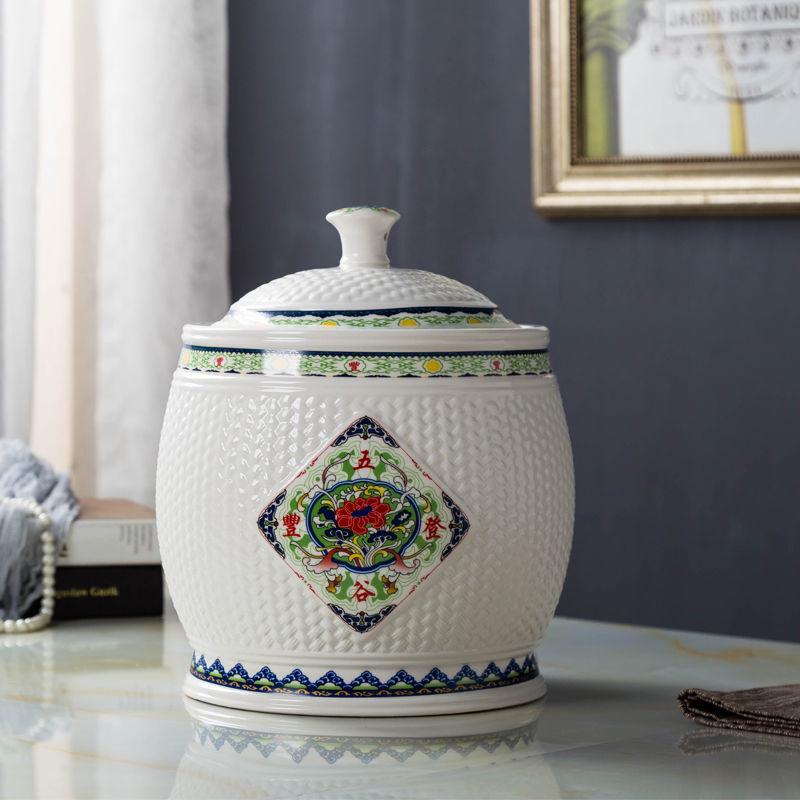 Керамическая рисовая банка Jingdezhen с крышкой - Влаго- и насекомозащитный контейнер для хранения