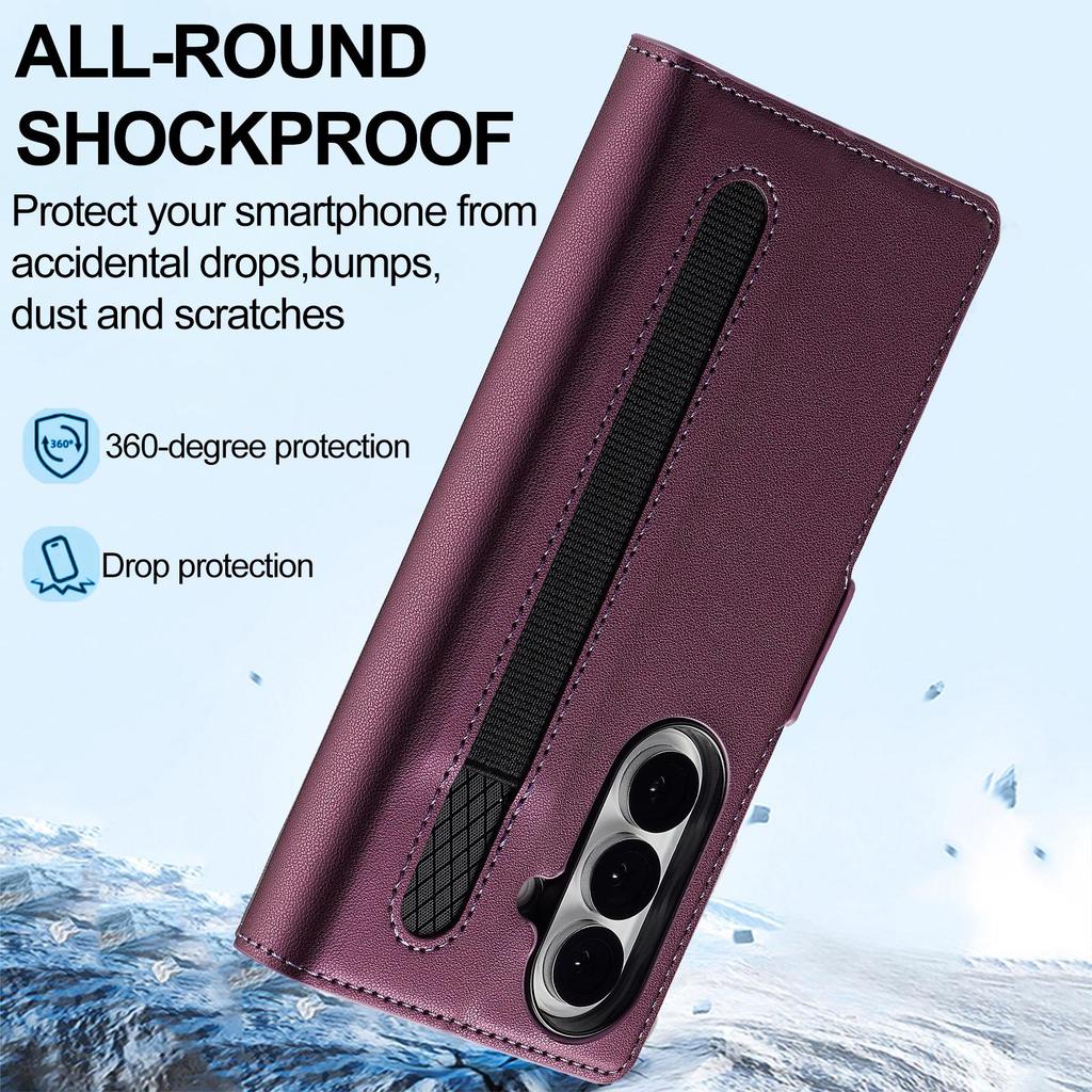 Совместимый кожаный чехол-кошелек для Galaxy Z Fold7/6/5/4