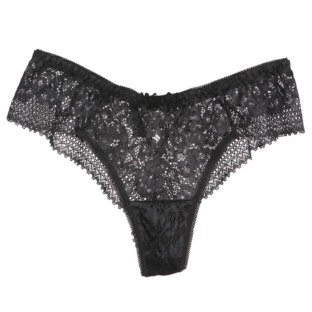 Sexy Mid-waist Lace Panties with Hollow Back Embroidery for Women