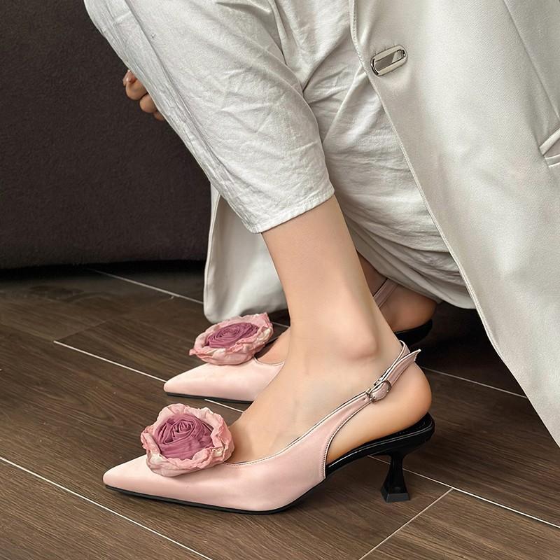 Розовые туфли-сандалии с сумкой на голове женская обувь летняя обувь с острым носком высокие каблуки пустые одиночные туфли