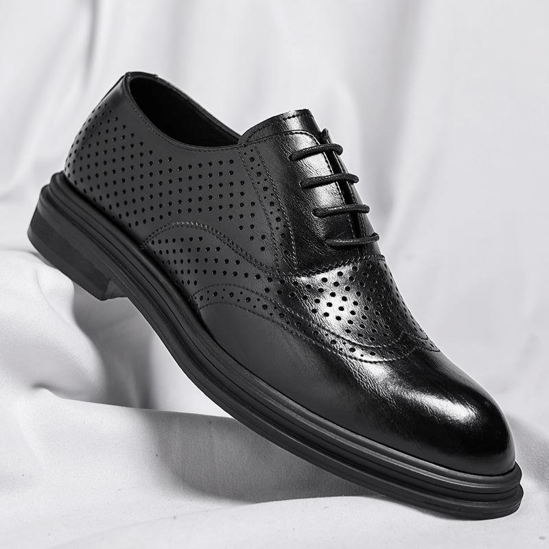Brock Leather Shoes Men's Summer Hollow Inner Height Increase 8CM Business Height Increase Shoes 6CM Wedding Groom Shoes