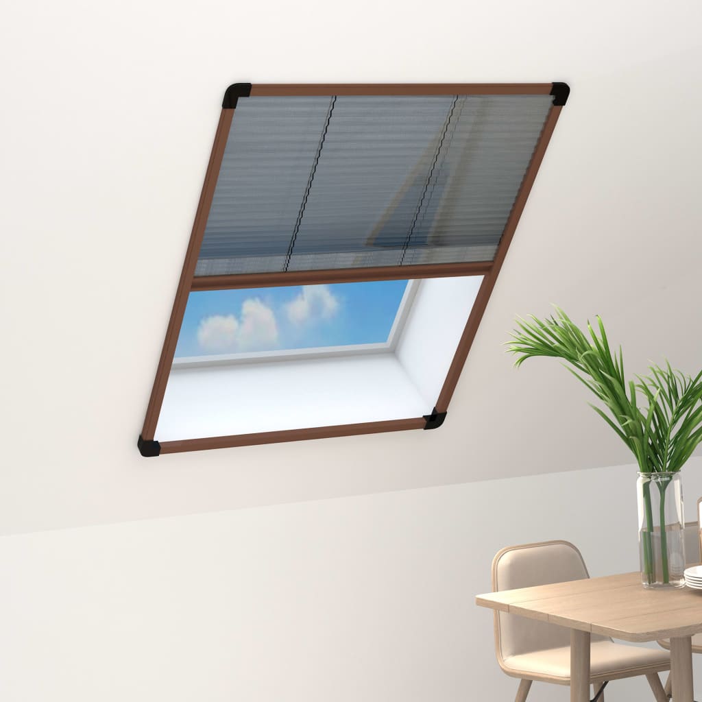 Insect Screen Pleated Blind for Windows Aluminum Brown 80x120 cm