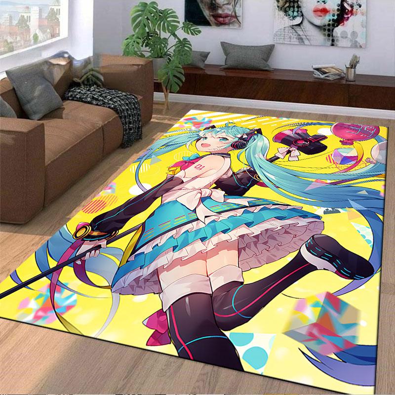 Cheerful Cyan-Haired Girl suitable as a non-slip mat for the living room or bedroom sofa